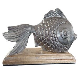 Brass Koi Goldfish Fantail Figurine on wooden base Art‎ Deco ?brass scaled fish